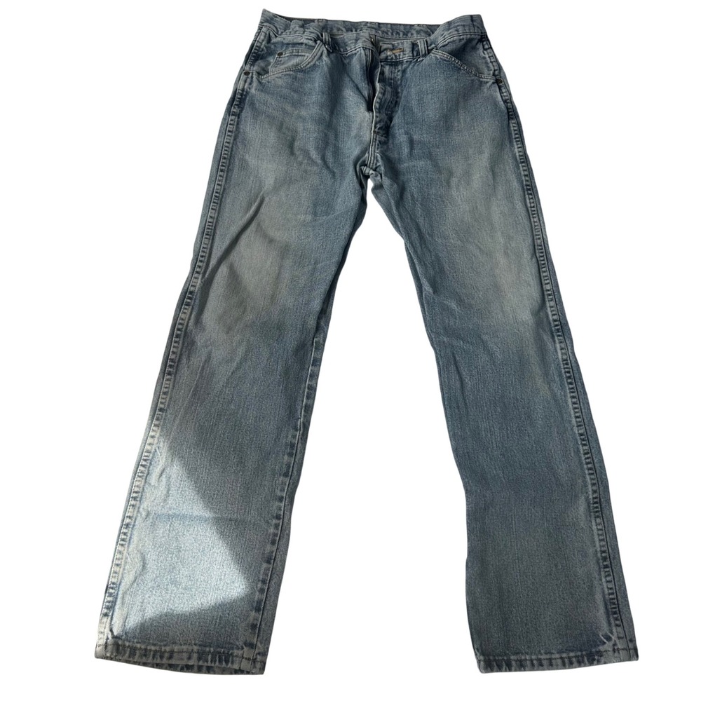 Wrangler Authentic Jeans Mens 34x32 Light Wash Straight Leg Denim 96501VI